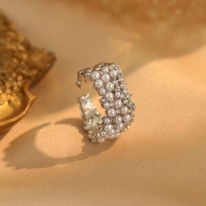 Nhẫn Thiết Kế Dáng Mở Phong Cách Thanh Lịch Phủ Đính Đá Dễ Phối Trang Phục