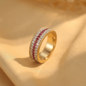 Nhẫn Phong Cách Pháp Cổ Điển Bản Xếp Lớp Phủ Đính Đá Dành Cho Mùa Thu Đông