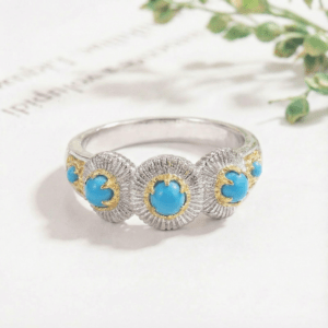 Nhẫn Phong Cách Ý Cổ Điển Họa Tiết Hoa Nhỏ Bề Mặt Xước Thanh Lịch