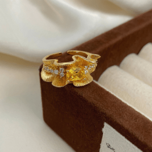 Nhẫn Phong Cách Pháp Cổ Điển Bề Mặt Tạo Hiệu Ứng Thủ Công Phủ Đính Đá